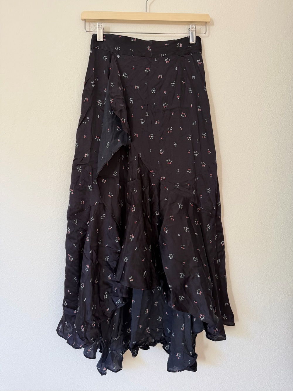 The Kooples Silk Floral Ruffle Midi Skirt Size 1 or US 0 Cottagecore Flowy Light
